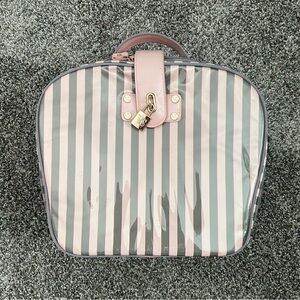 Vintage Victoria’s Secret Pink Grey Striped Makeup Travel Carrying Case
